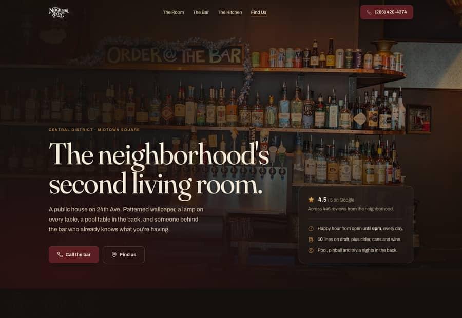Home page built for The Neighbor Lady, a public house in Seattle's Central District