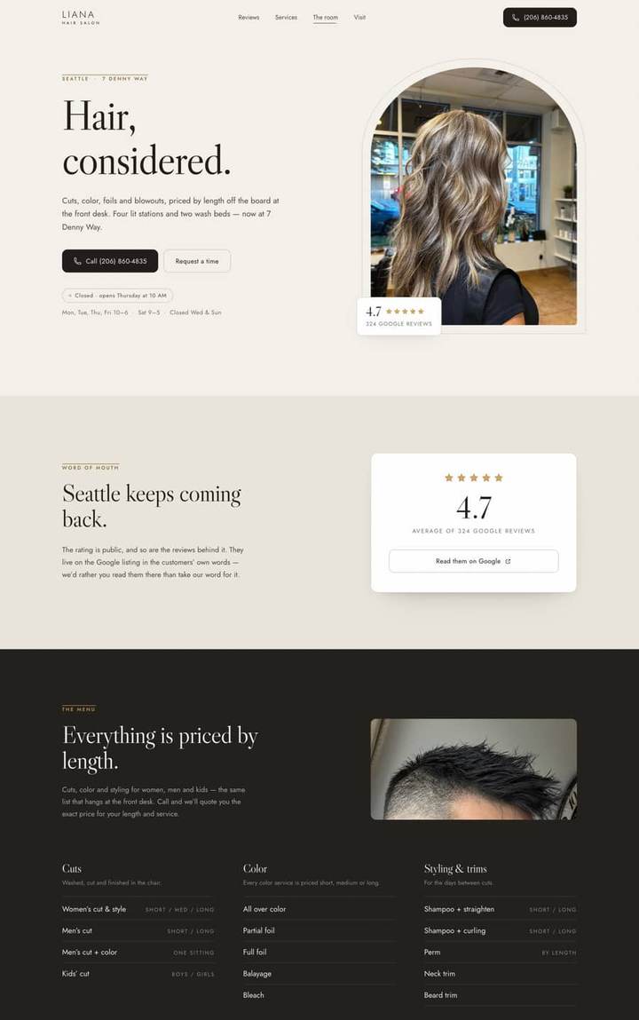 Website built for Liana Hair Salon