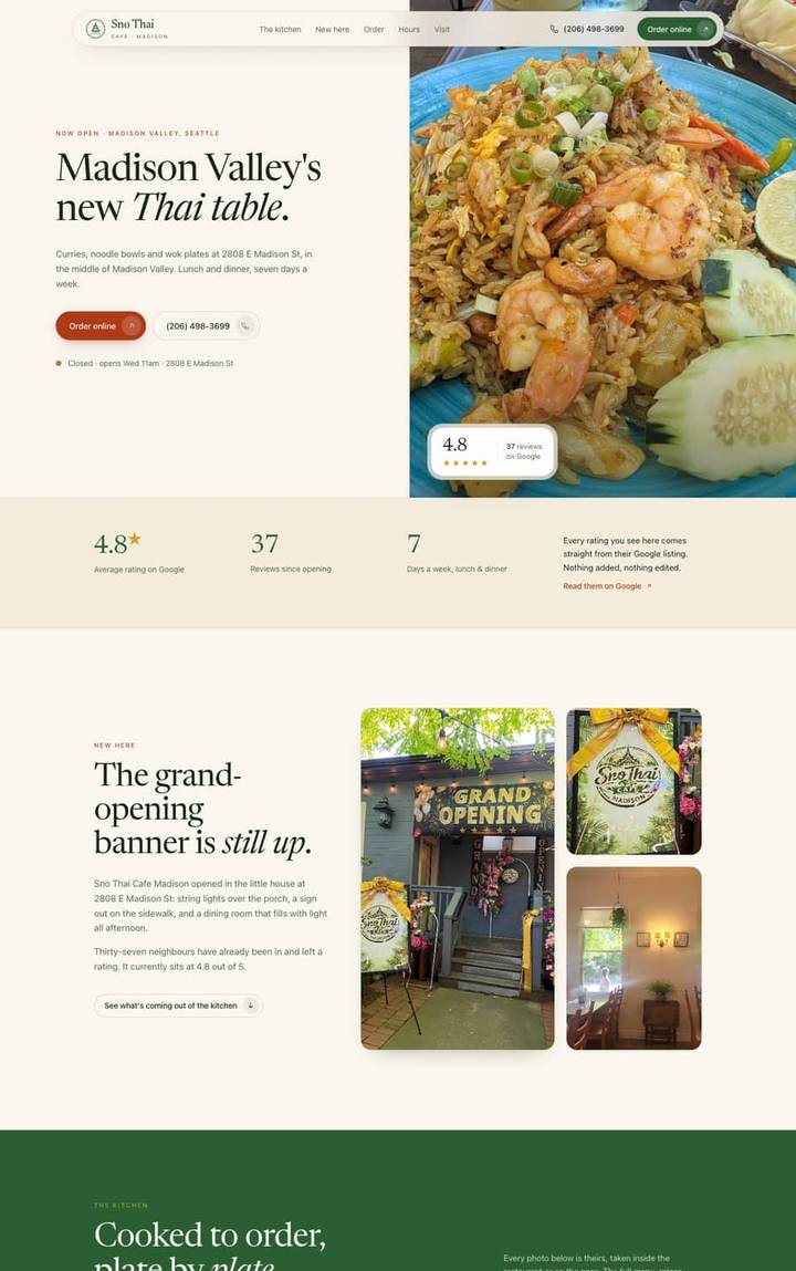 Website built for Sno Thai Cafe