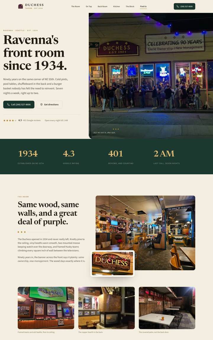 Website built for The Duchess Tavern