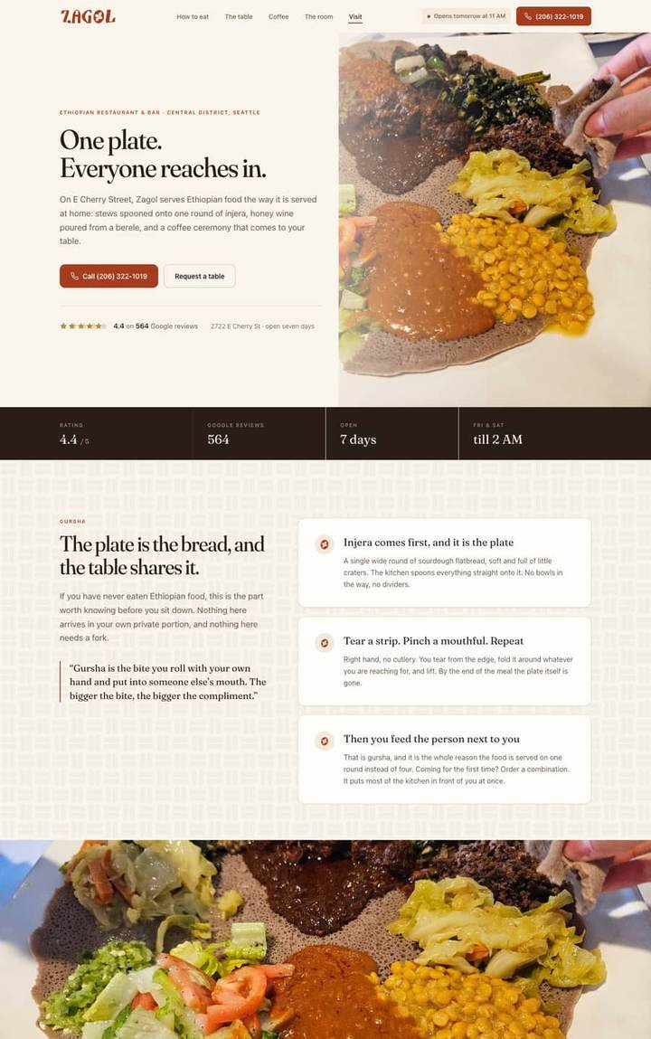 Website built for Zagol Ethiopian Restaurant